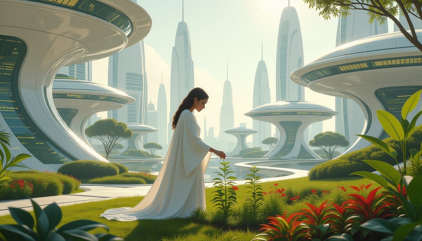 Utopic Future City Garden in Frutiger Aero Style