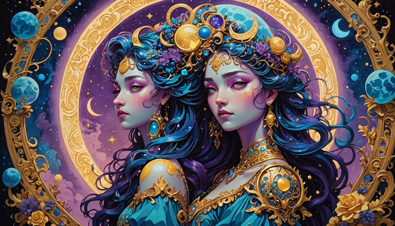 Moon Goddess in Rococo-Nouveau Style