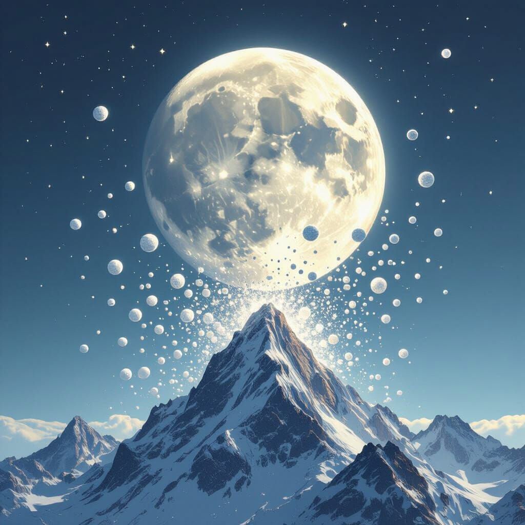 Exploding Moon Falls on Mountain Peaks