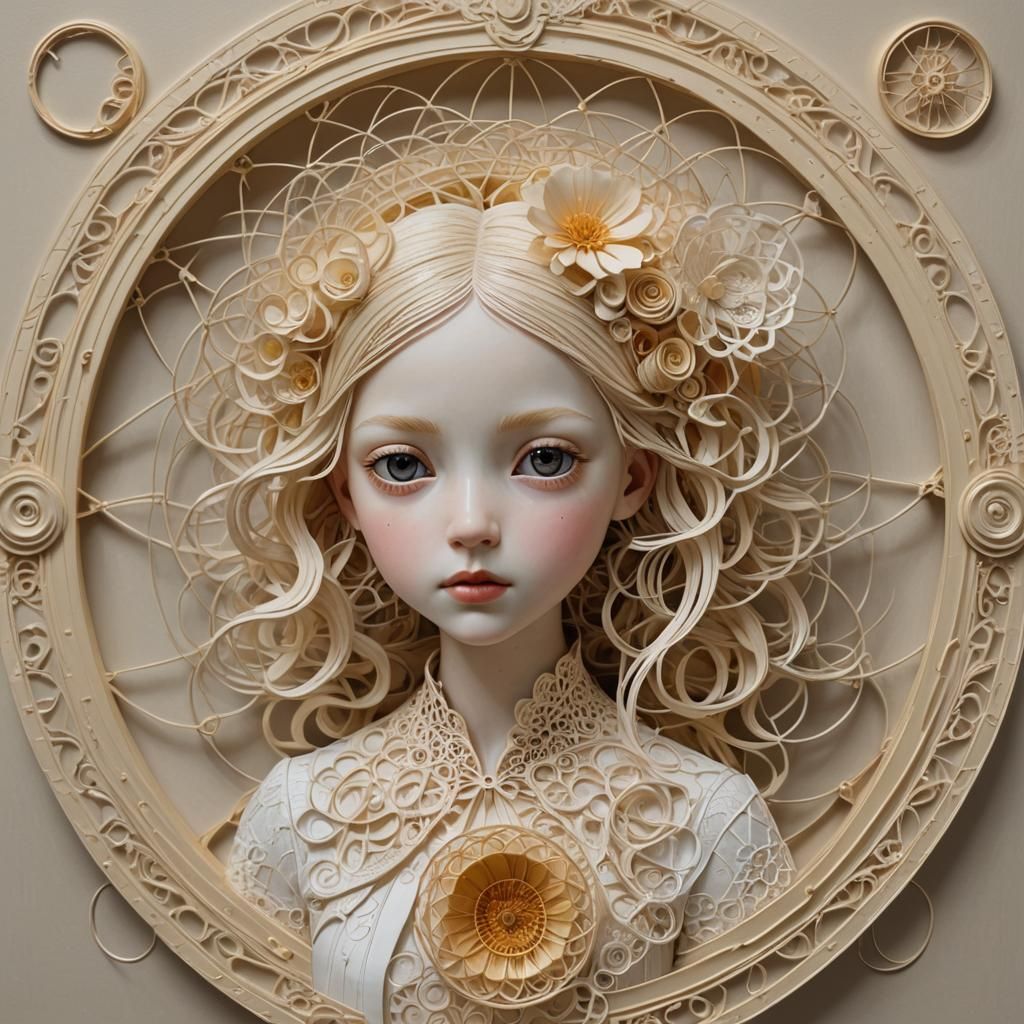 Figurative Sculpture with Spirograph Background