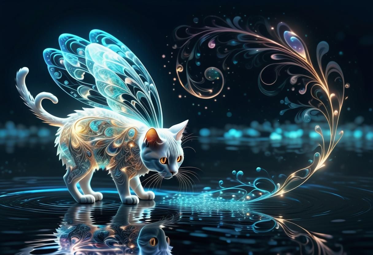 Bioluminescent Fairy Cat with Psychedelic Reflections