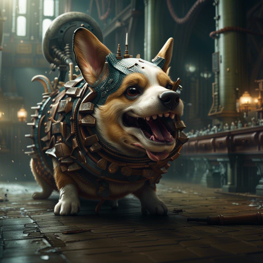 Corgi Piranha Hybrid: Epic Digital Matte Painting