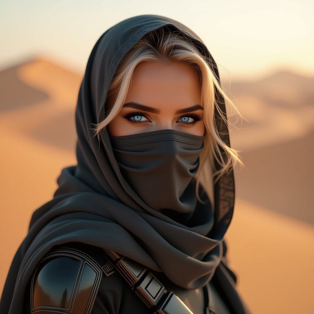 Desert Woman in Stillsuit: Sci-Fi Photorealism