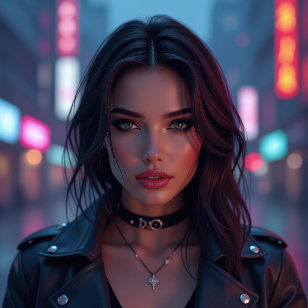 Mysterious Cyberpunk Femme in Neon City