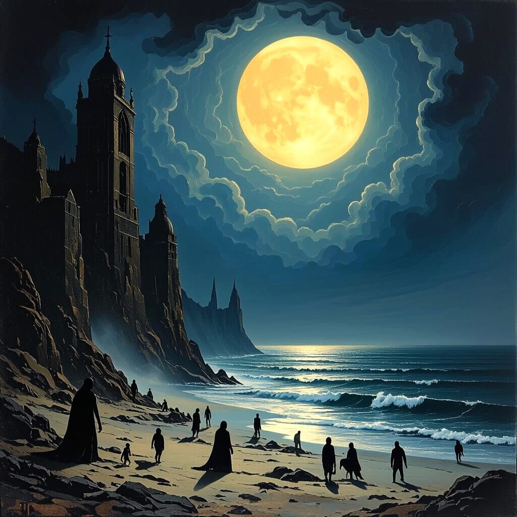 Underworld Creatures Emerge in Moonlit Dystopian Landscape