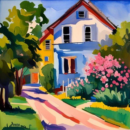 Decaying House in Gouache Watercolor Style