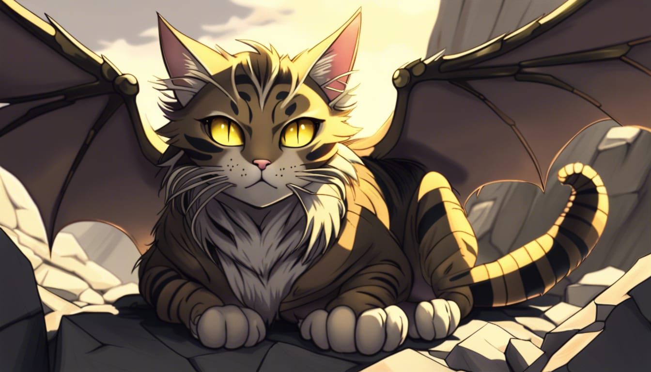 Tabby Cat with Dragon Wings in Anime Style