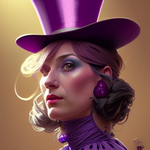 Woman in Purple Top Hat: Hyperdetailed Concept Art