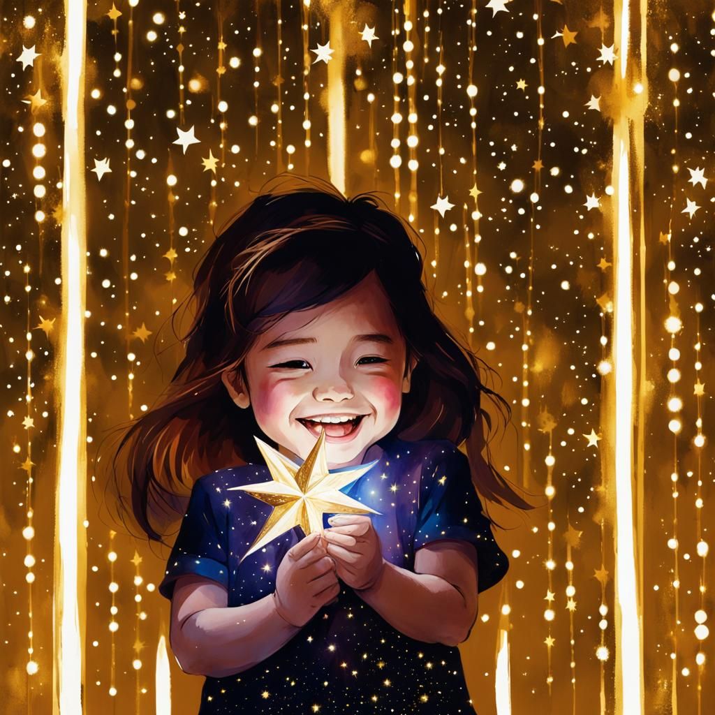 Palestinian Girl with Star in Watercolor Night Sky