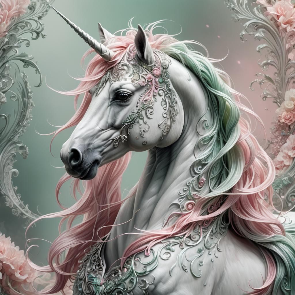 Fractal Unicorn Portrait in Hyper-Realistic Style