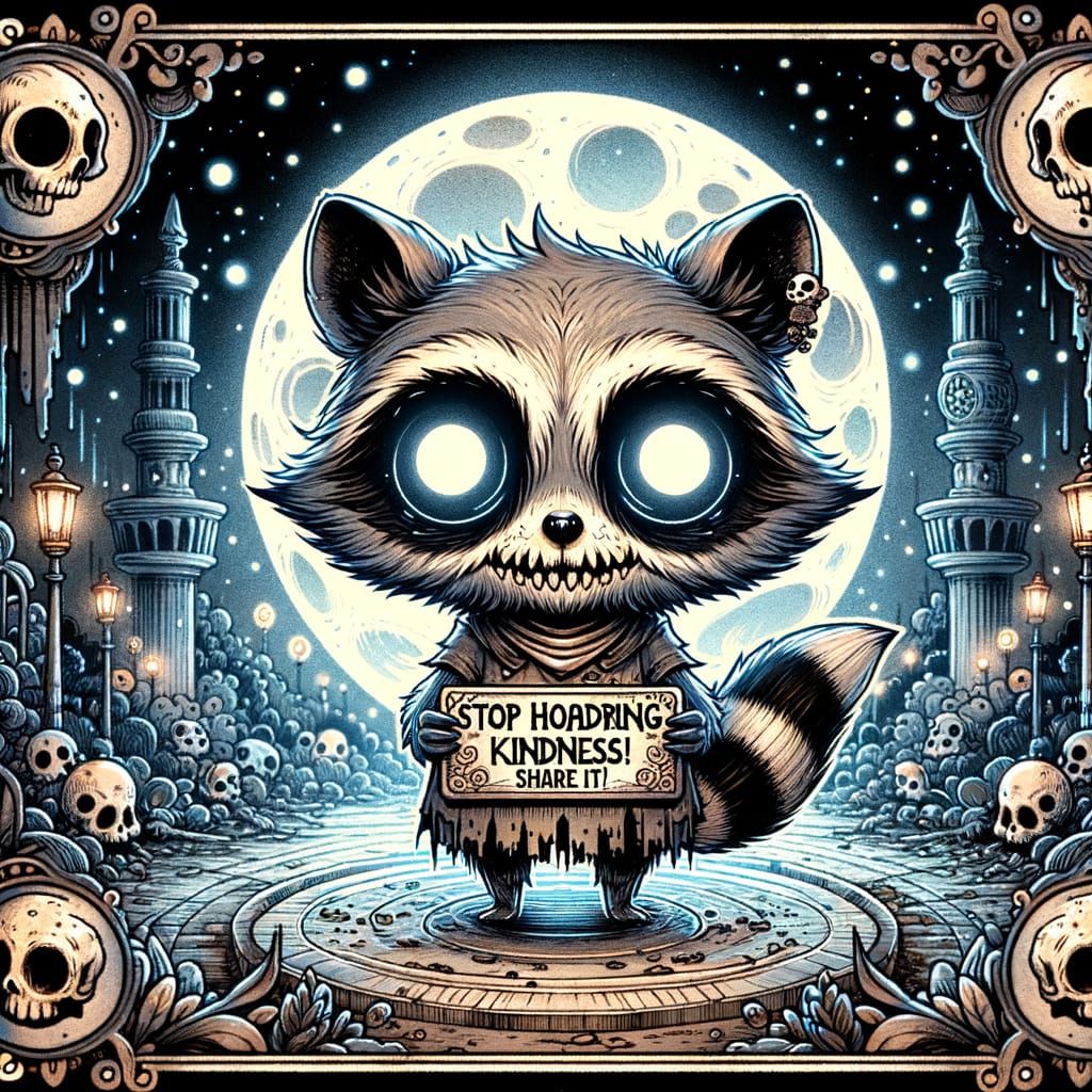 Undead Raccoon Message in Antique Watercolor Style