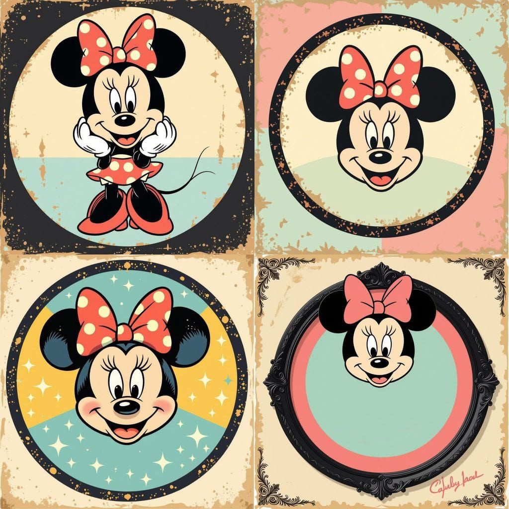 Pastel Minnie Mouse Silhouette on Black