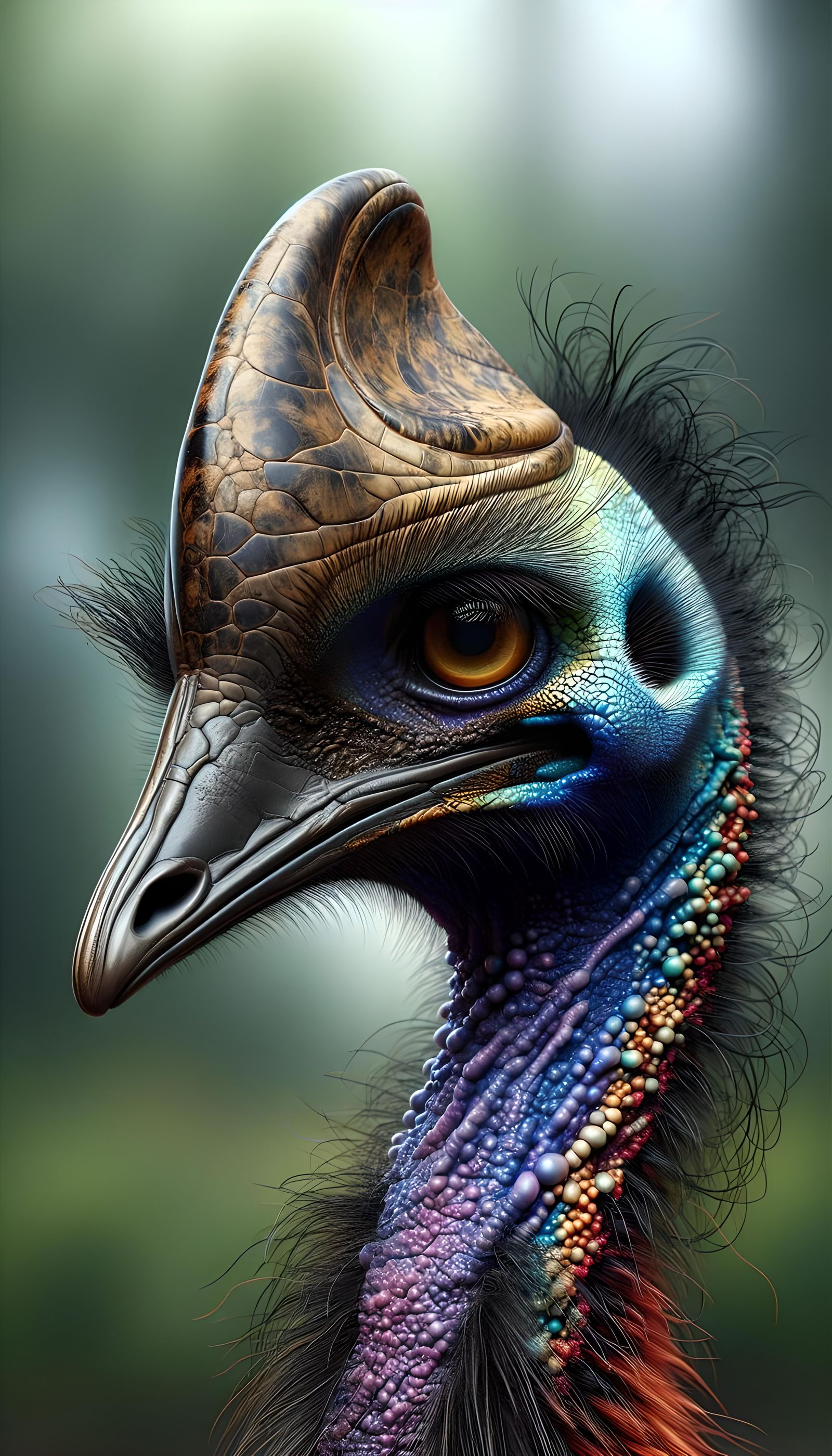 Hyperrealistic Portrait of a Female Cassowary