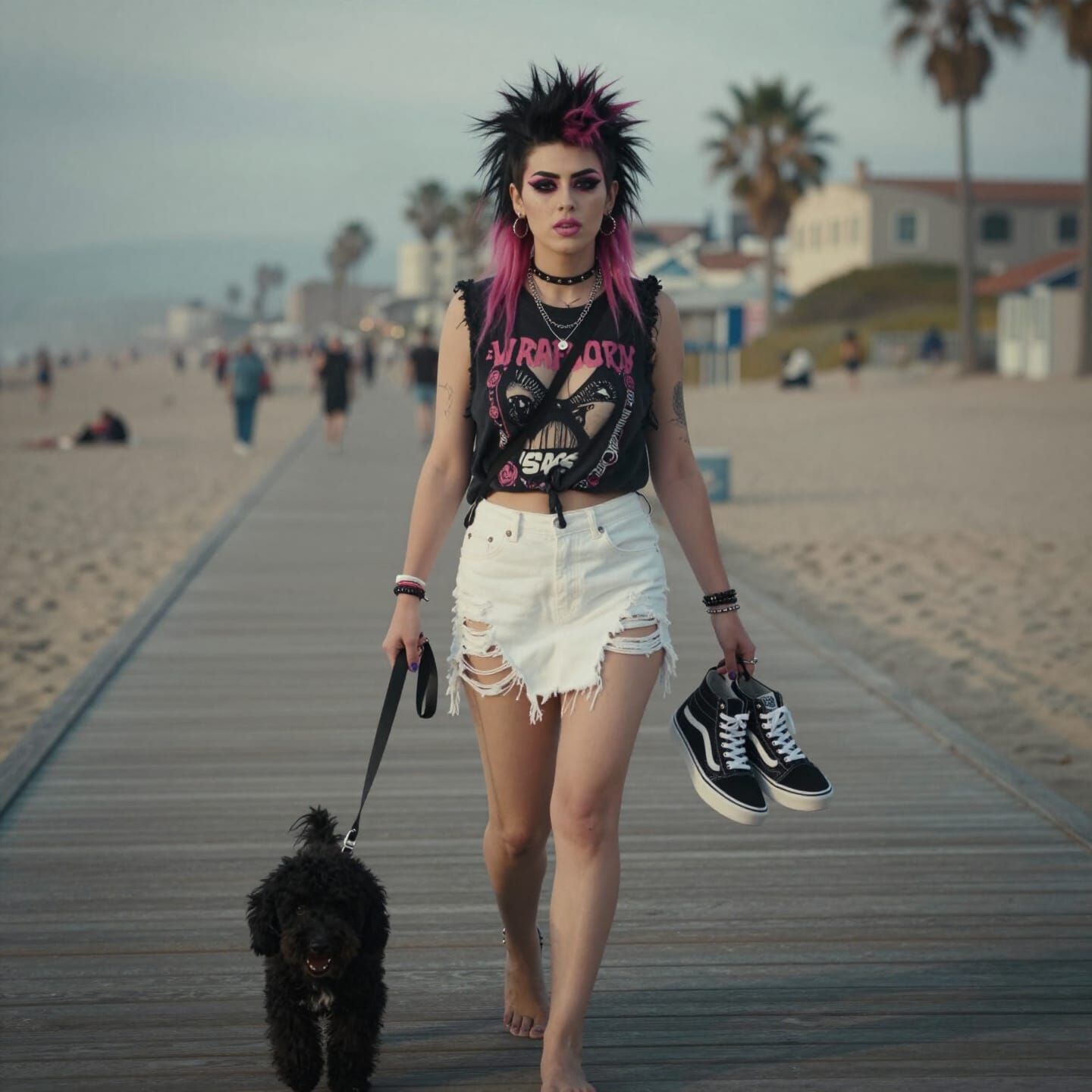 Punk Woman with Pink Hair on Venice Beach