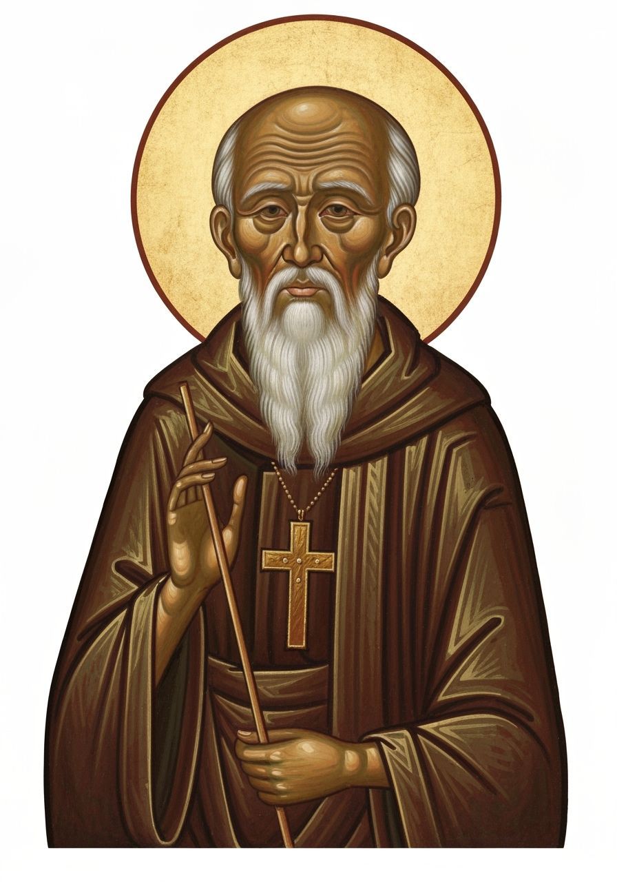 Asian Catholic Saint with Halo in Medieval Icon Style