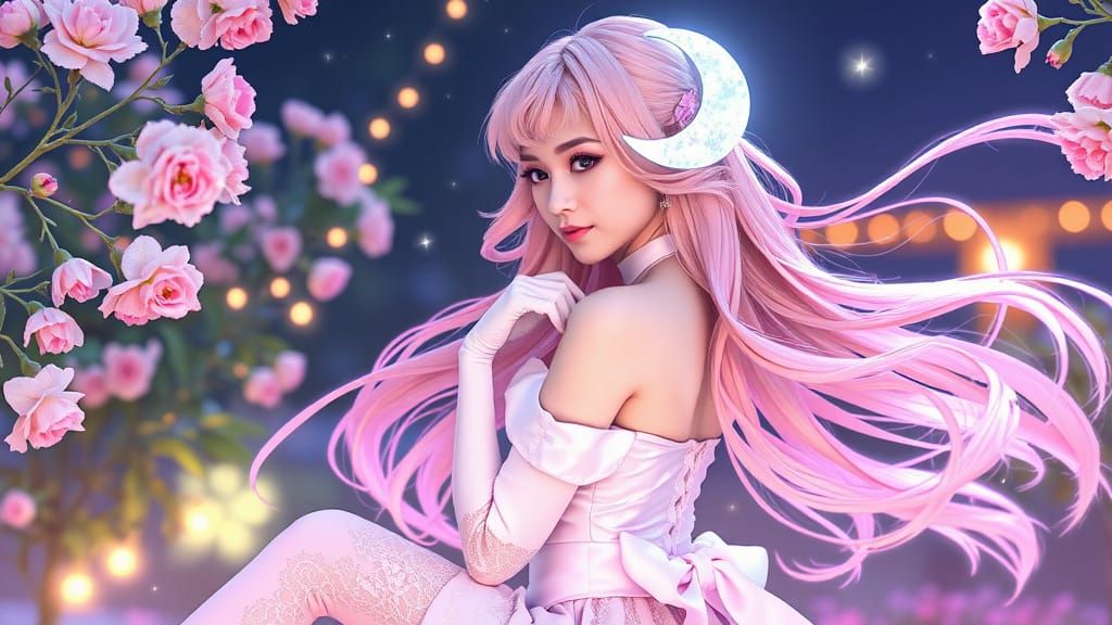 Sailor Moon in Dreamy Watercolor Garden