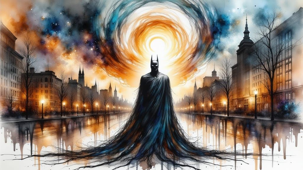 Batman in Cosmic Vortex: Hyper-Realistic Illustration