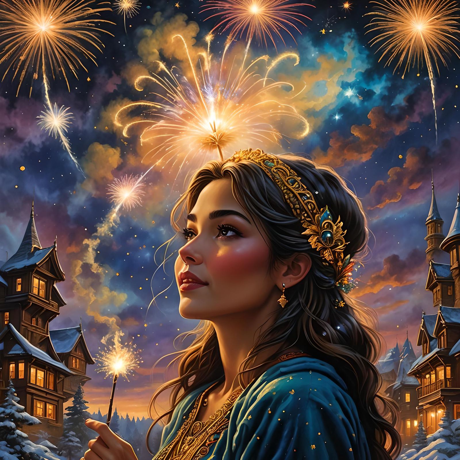 New Year's Eve Wish: Fireworks and Golden Smoke