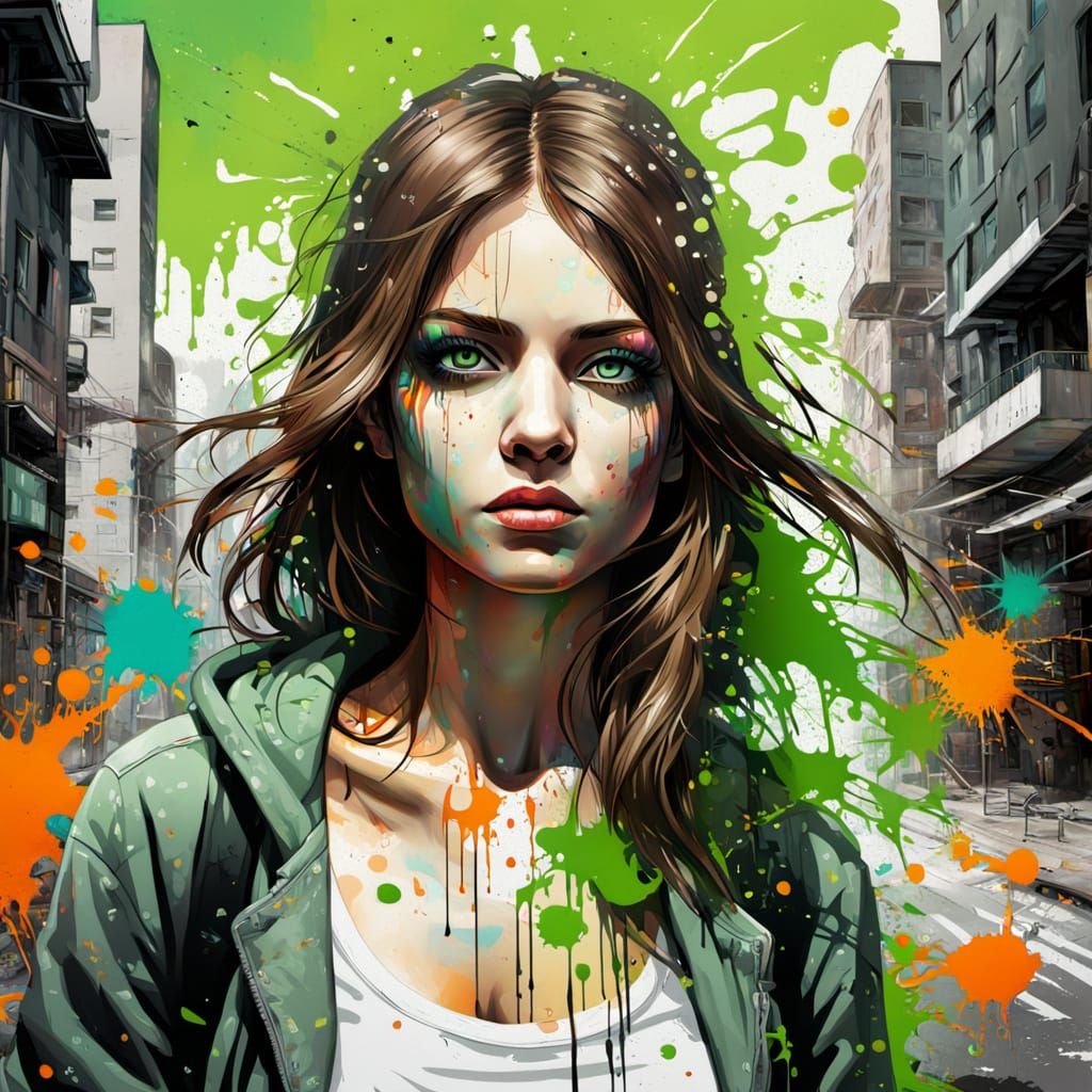 Graffiti Art of Woman in Cityscape