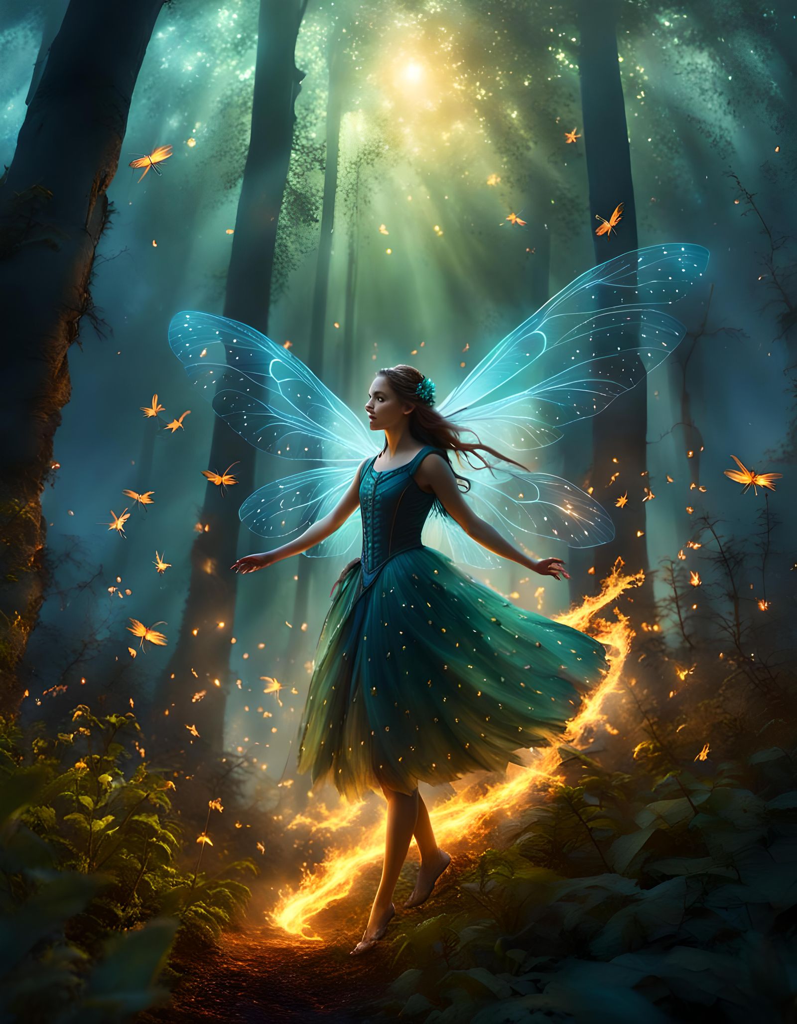 Magical Firefly in Misty Forest: Digital Matte Painting