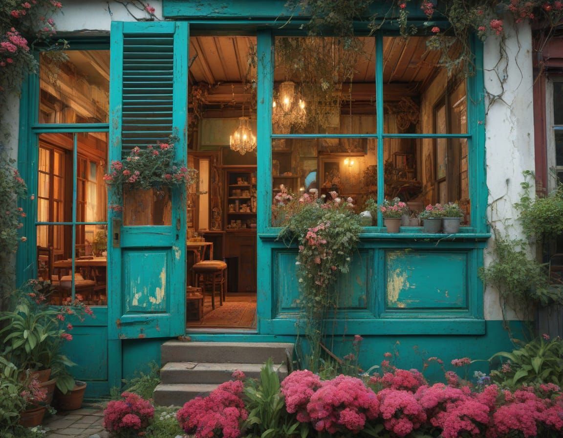 Cozy Home with Flower Garden in Impressionist Style