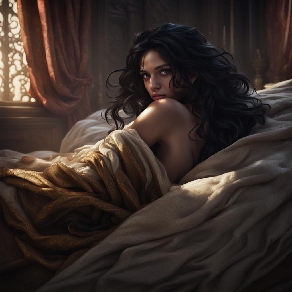 Scared Princess in Royal Bedroom: Matte Painting