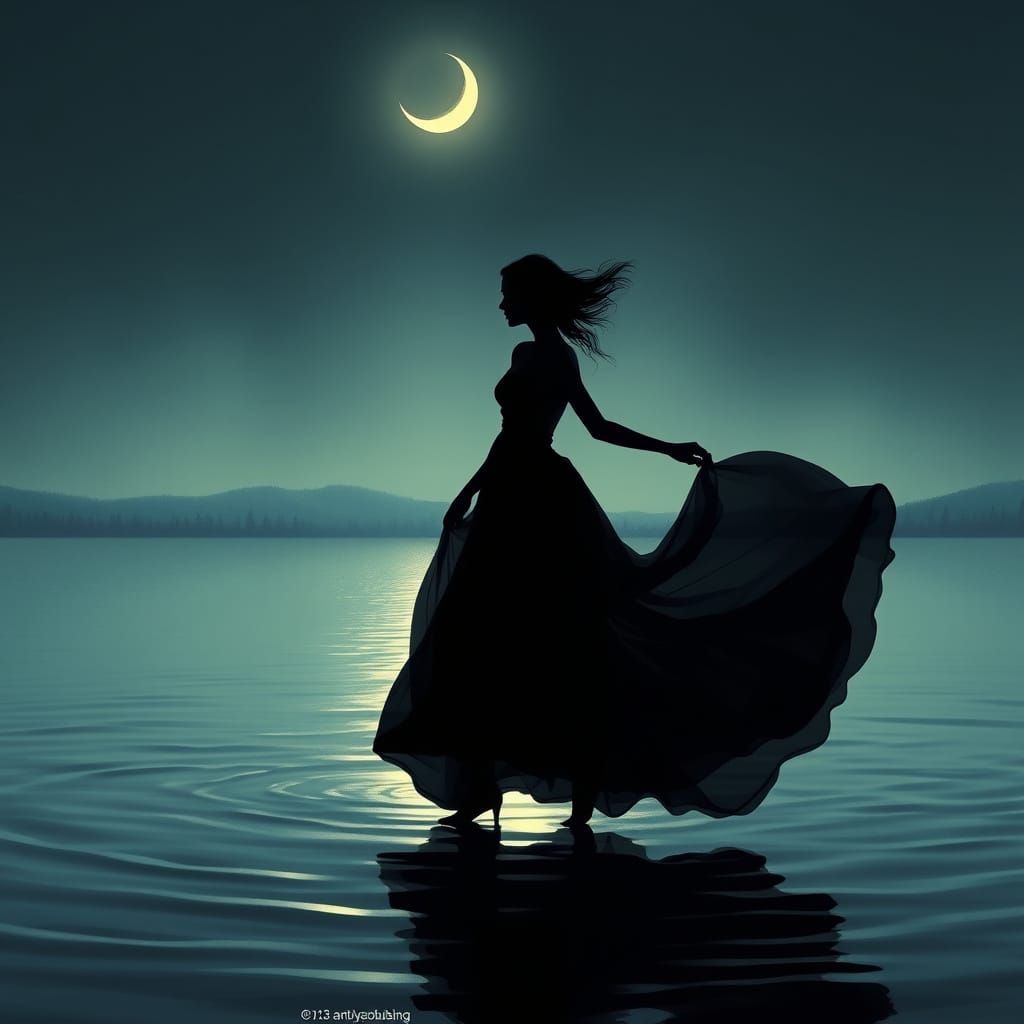 Midnight Dancer in a Dreamlike Lake Scene