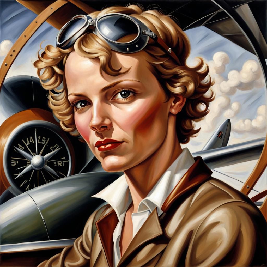 Amelia Earhart Portrait in Art Deco Style