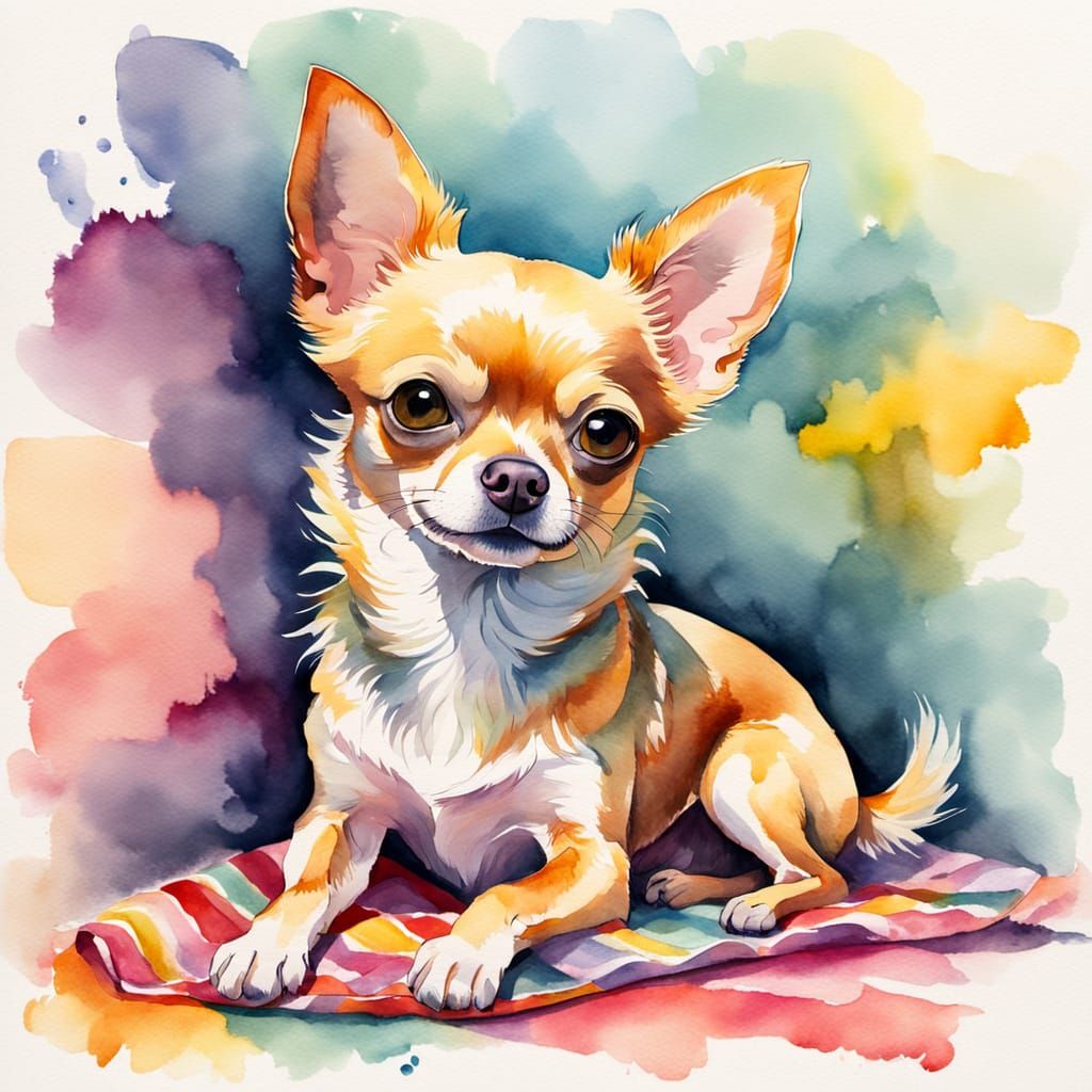 Whimsical Chihuahua Pet Portrait in Watercolor
