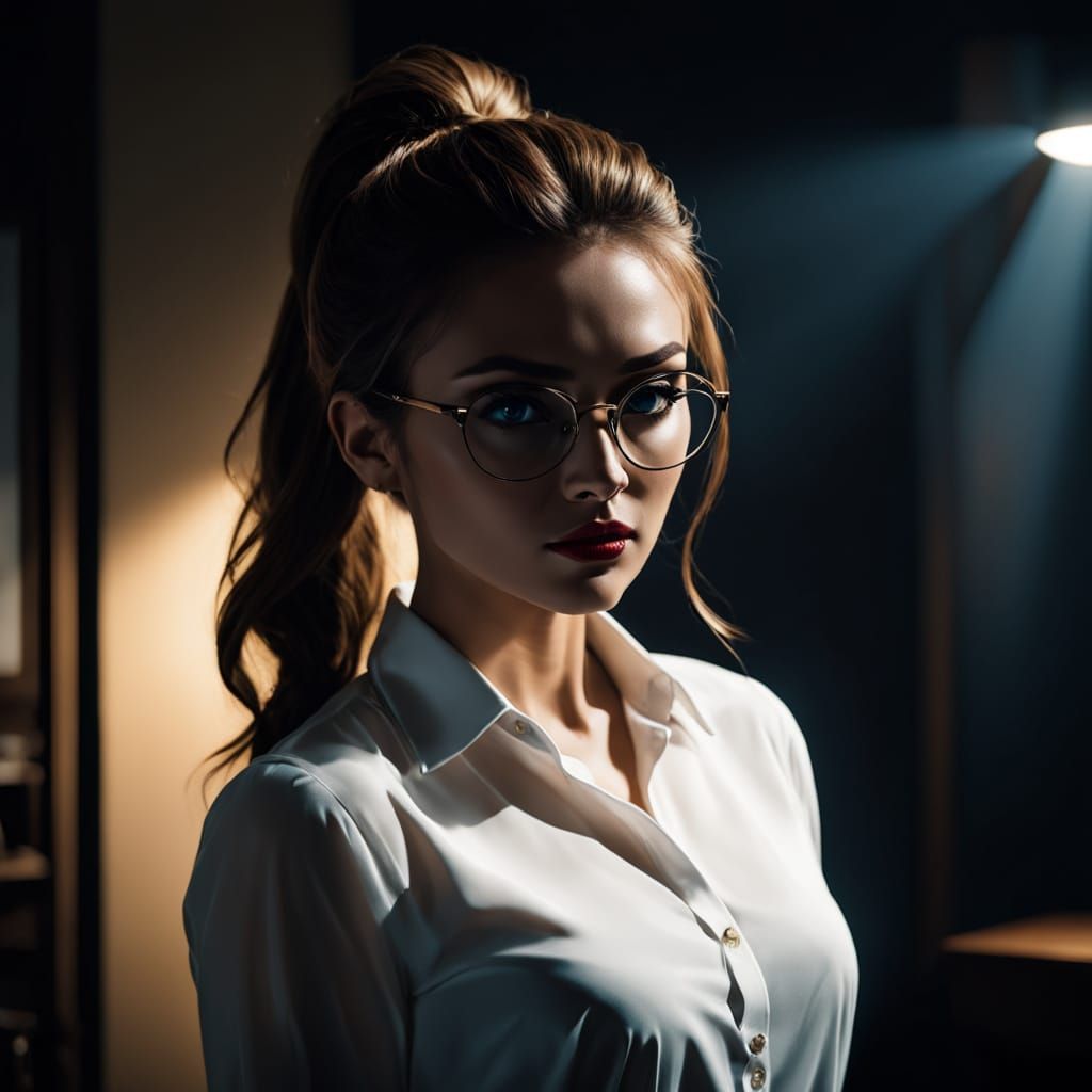 Ethereal Film Noir Siren in Dimly Lit Ambiance