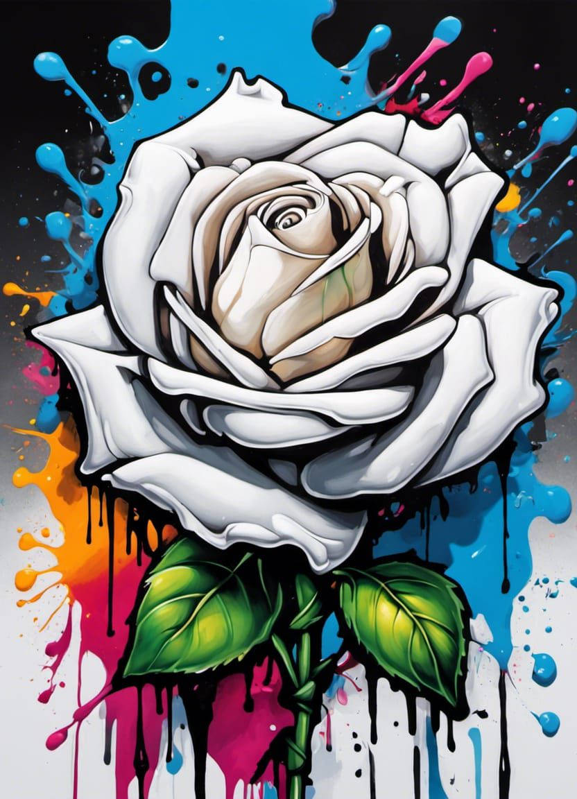 White Rose Graffiti Art in Street Style