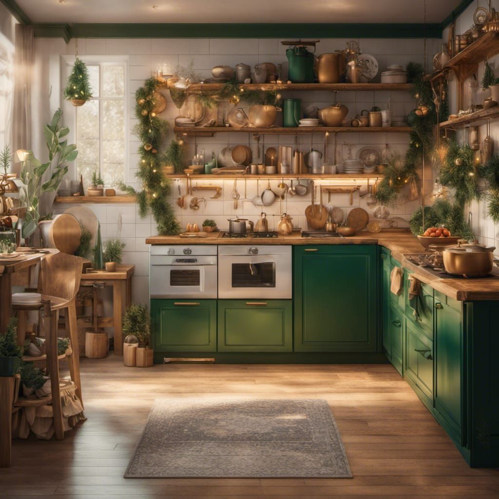 Cozy Christmas Kitchen with Golden Details