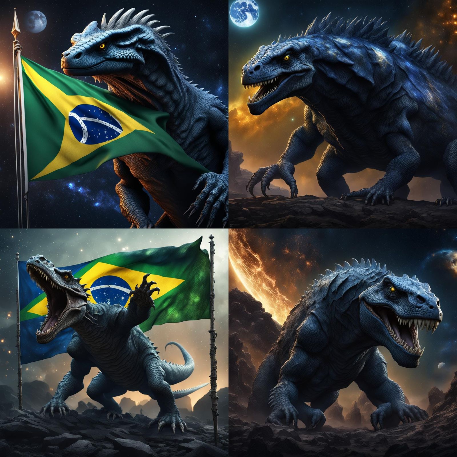 Brazilian Godzilla in Starry Galaxy, Dark Fantasy Art