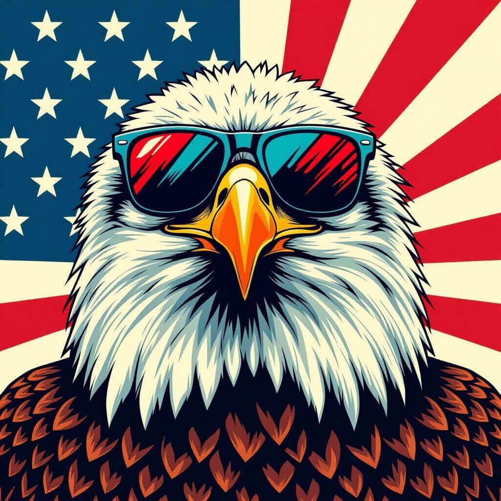 Eagle with Sunglasses in Vintage Graphic Style