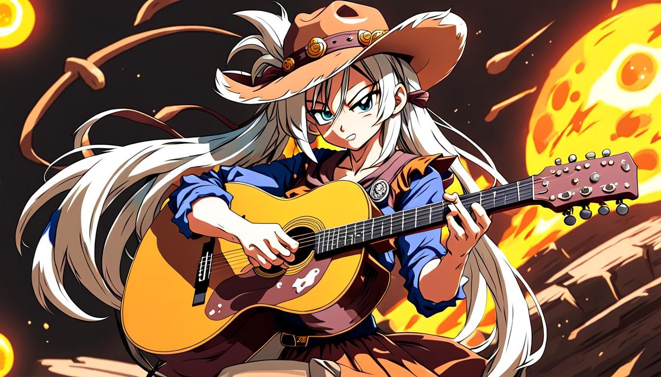 Anime Cowgirl Guitarist in Dragon Ball Style