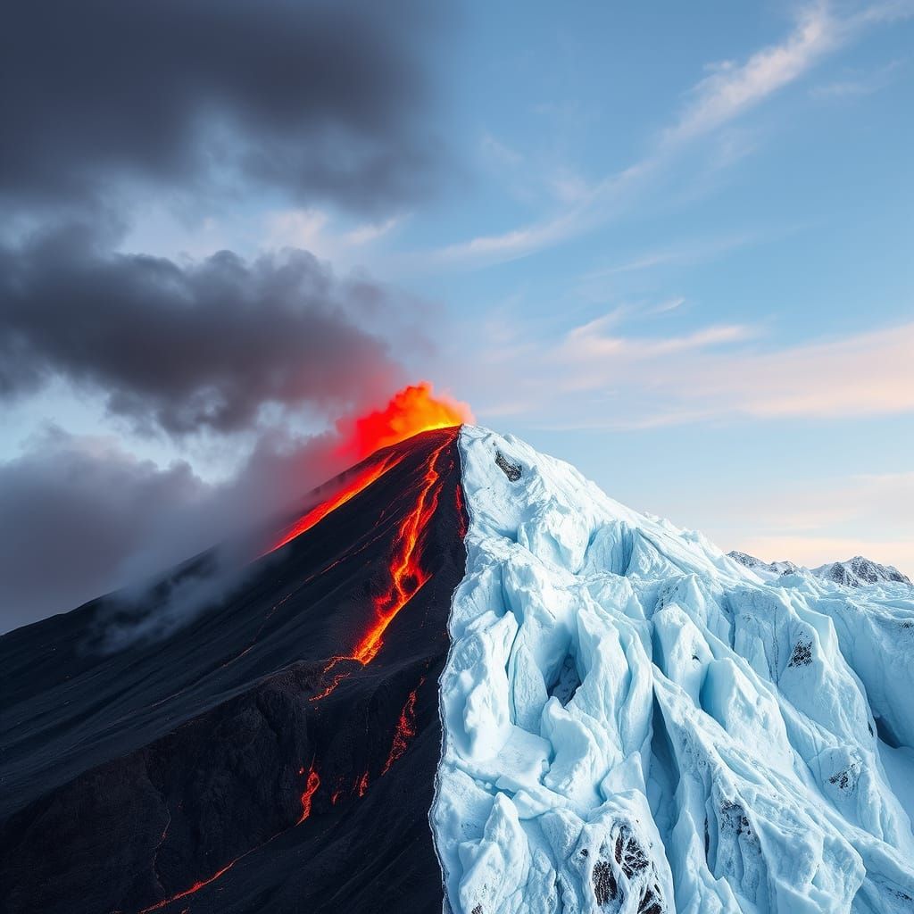 Volcano Meets Glacier: A Striking Contrast of Heat and Freez...
