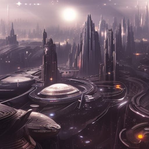 Spectacular Intergalactic City in Outer Space