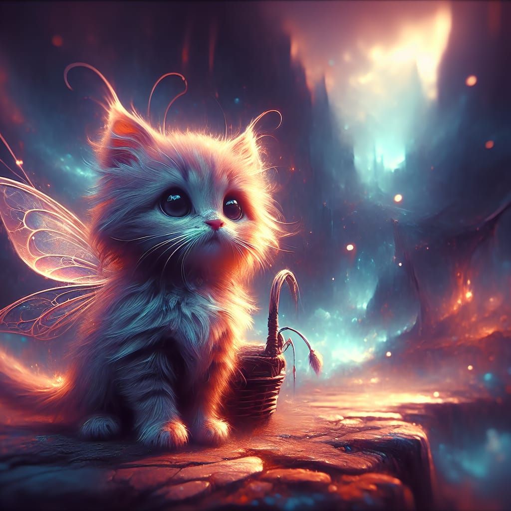 Adorable Kitten in a Fantastical Matte Painting
