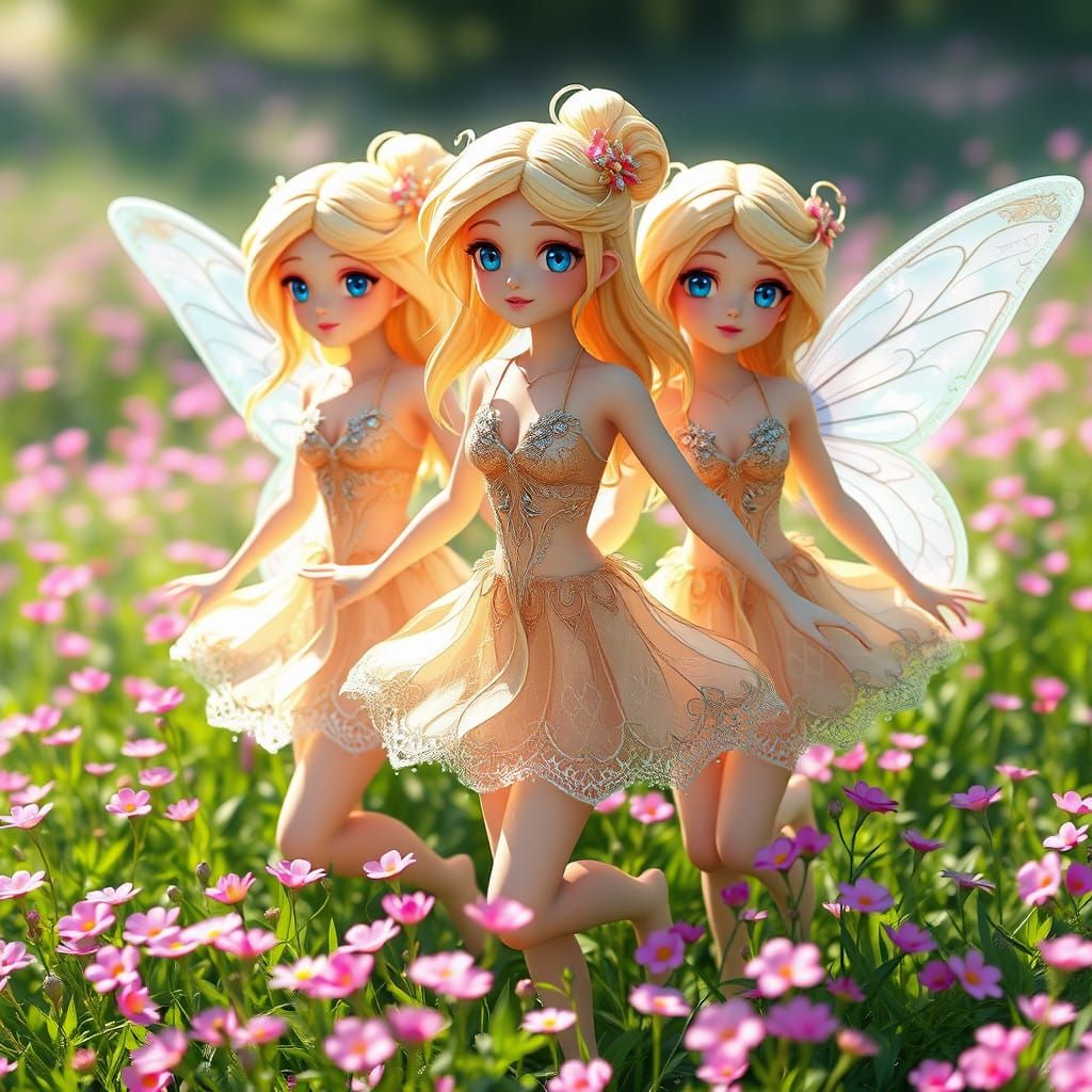 Majestic Fairy Princesses Dancing in Vibrant Floral Wonderla...