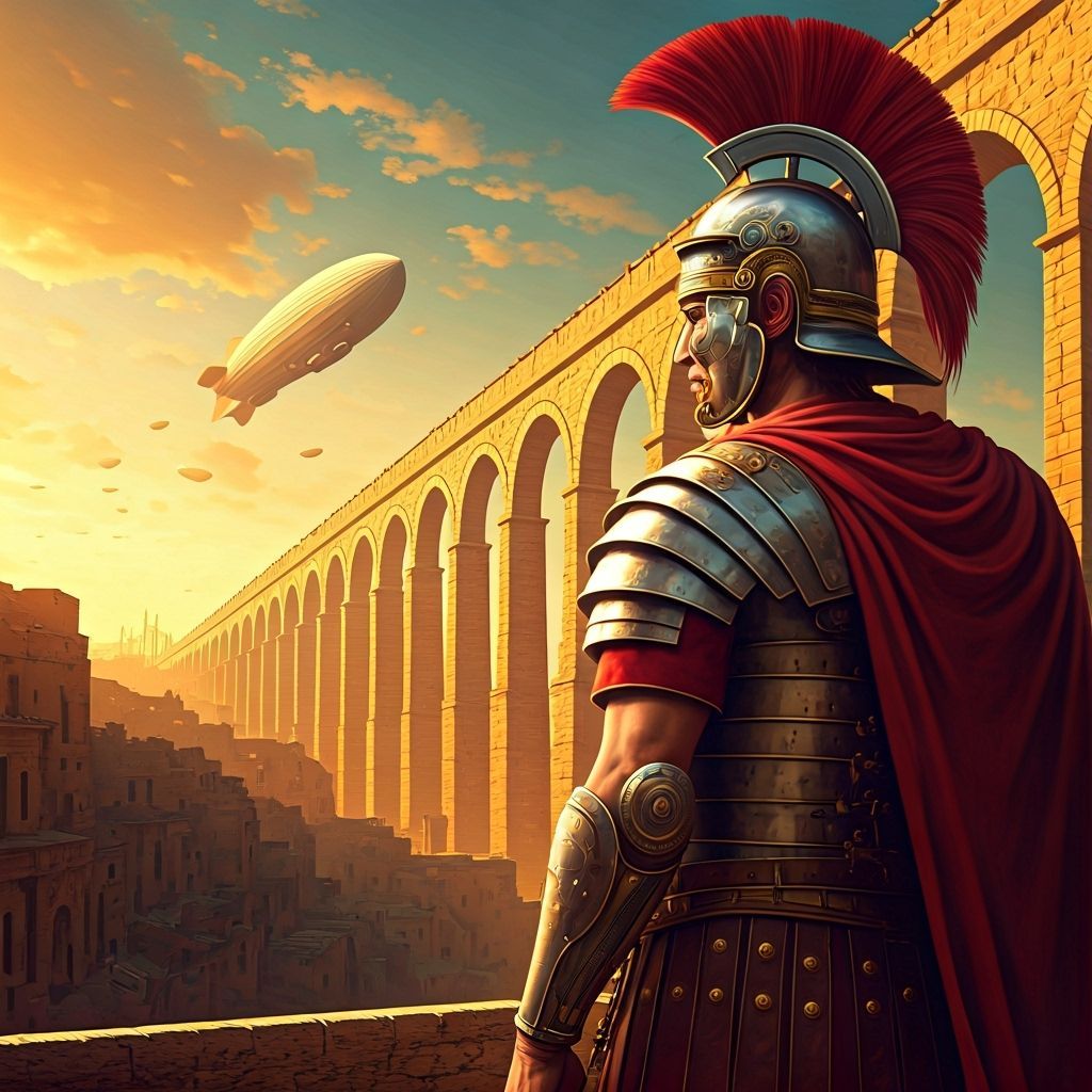 Roman Centurion Guarding Art Nouveau Aqueduct