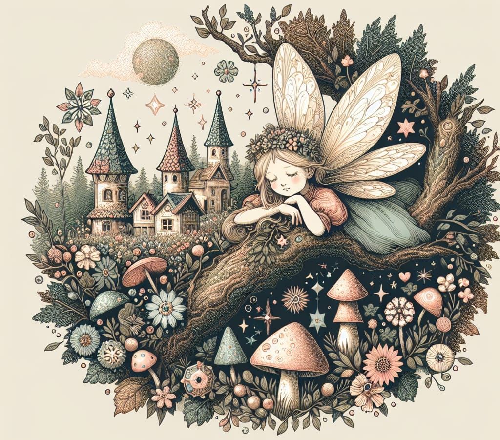 Enchanted Fairy Scene in Vibrant Vector Art