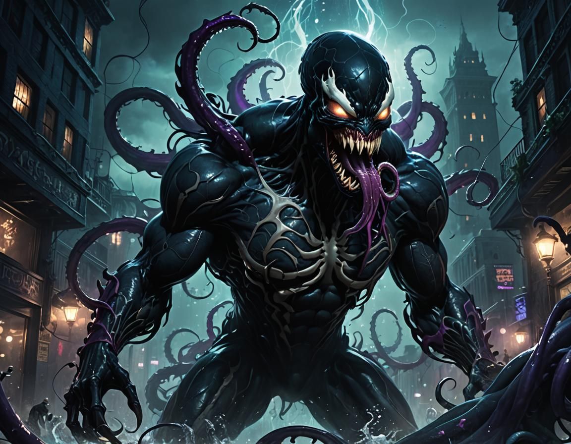 Venom Symbiote Possesses Kraken in Dark Underwater City