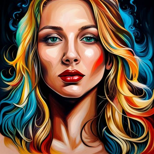 Beautiful Blonde Woman Portrait in Graffiti Art Style