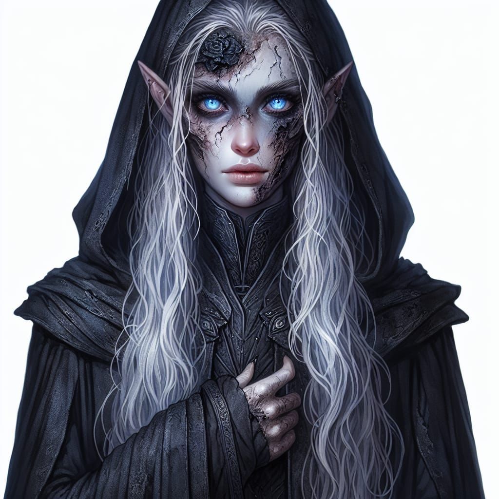 Icy High Elf Portrait in Black Cloak