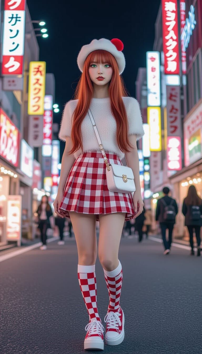 Petite Japanese Woman in Harajuku: Photorealistic Style