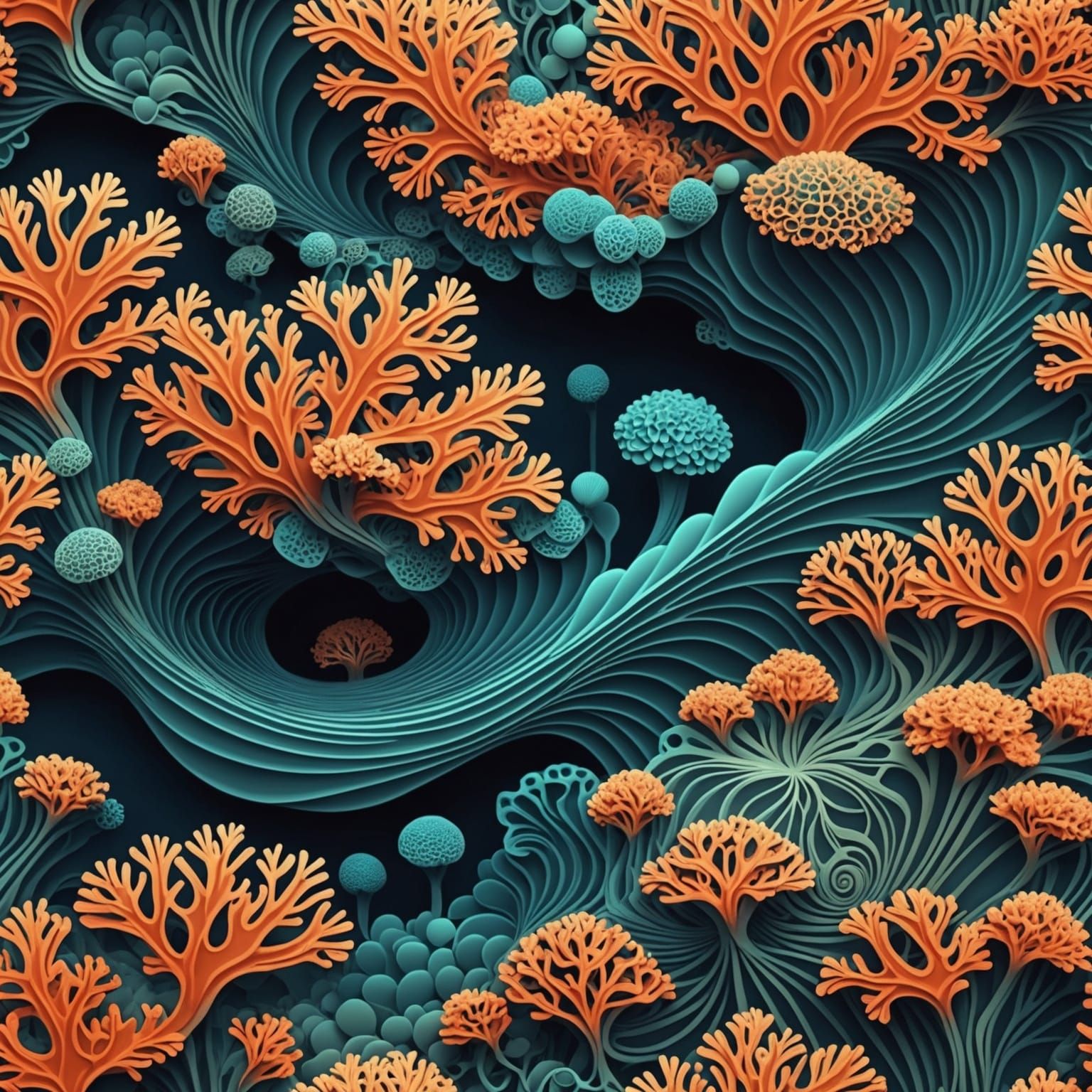 Luminous Coral Reef with Abstract Fractal Design