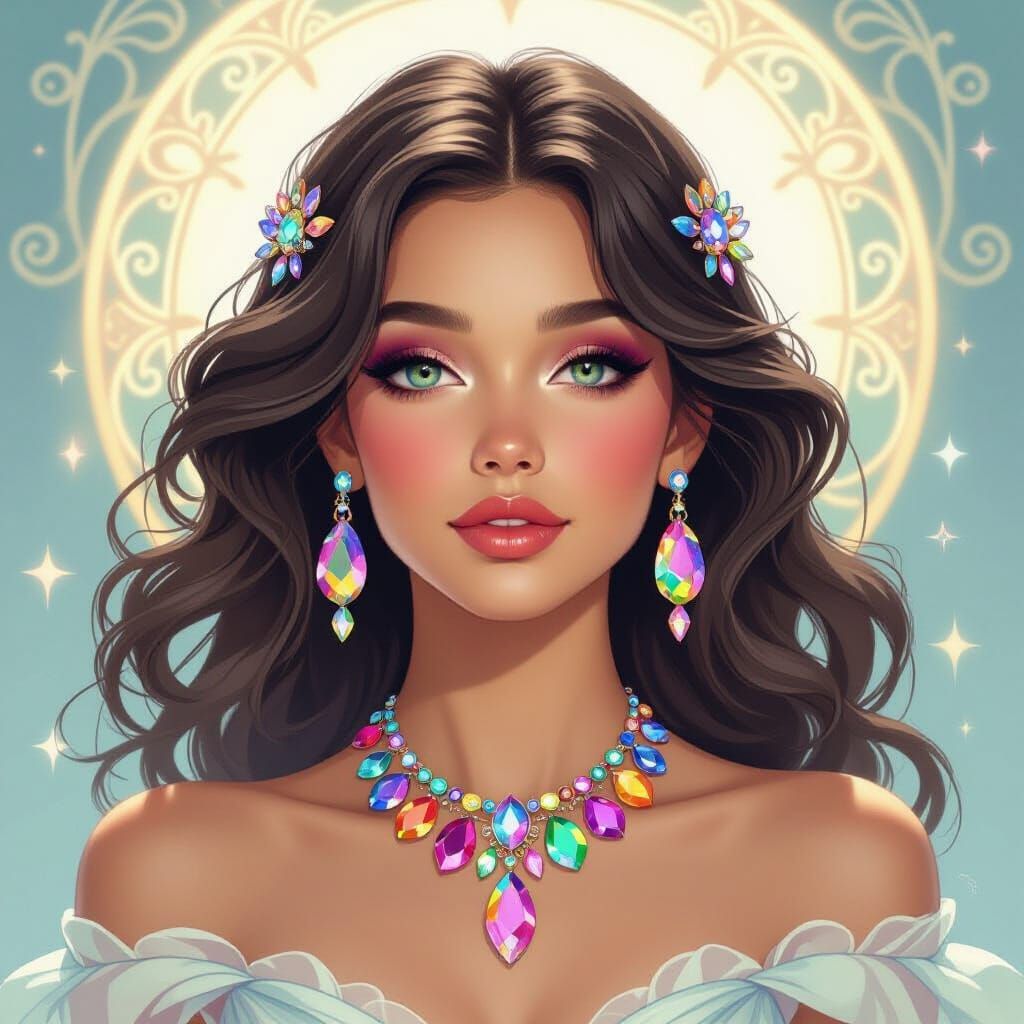 Rainbow Crystal Jewelry in Art Nouveau Style