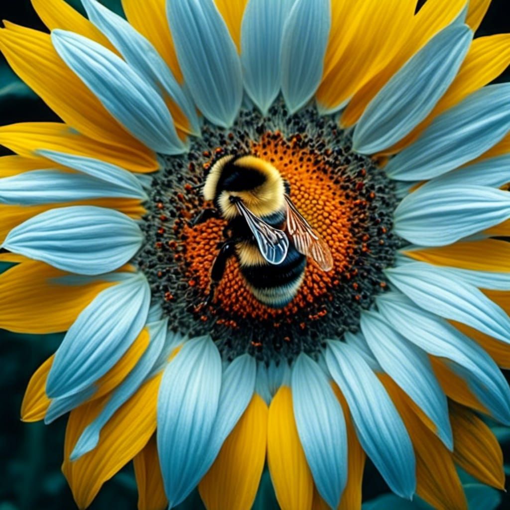 Bumble Bee on Sunflower: Detailed Natural Image