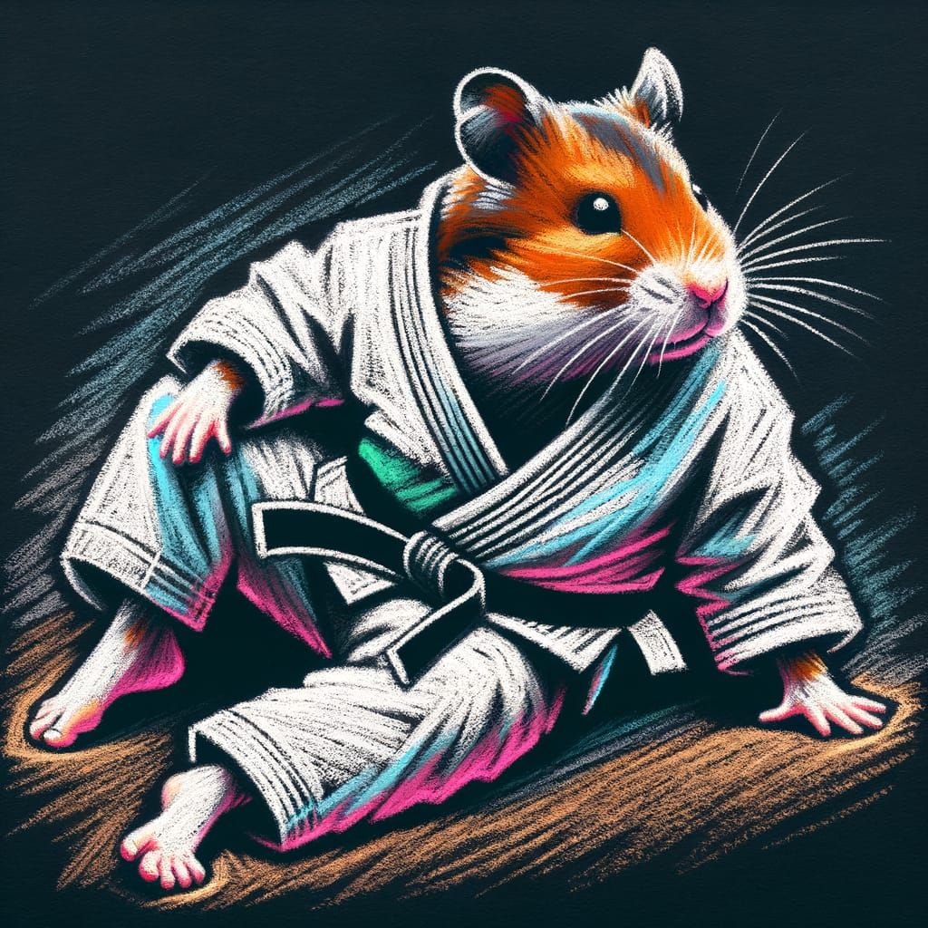 Jiu-Jitsu Hamster in Chalk Art