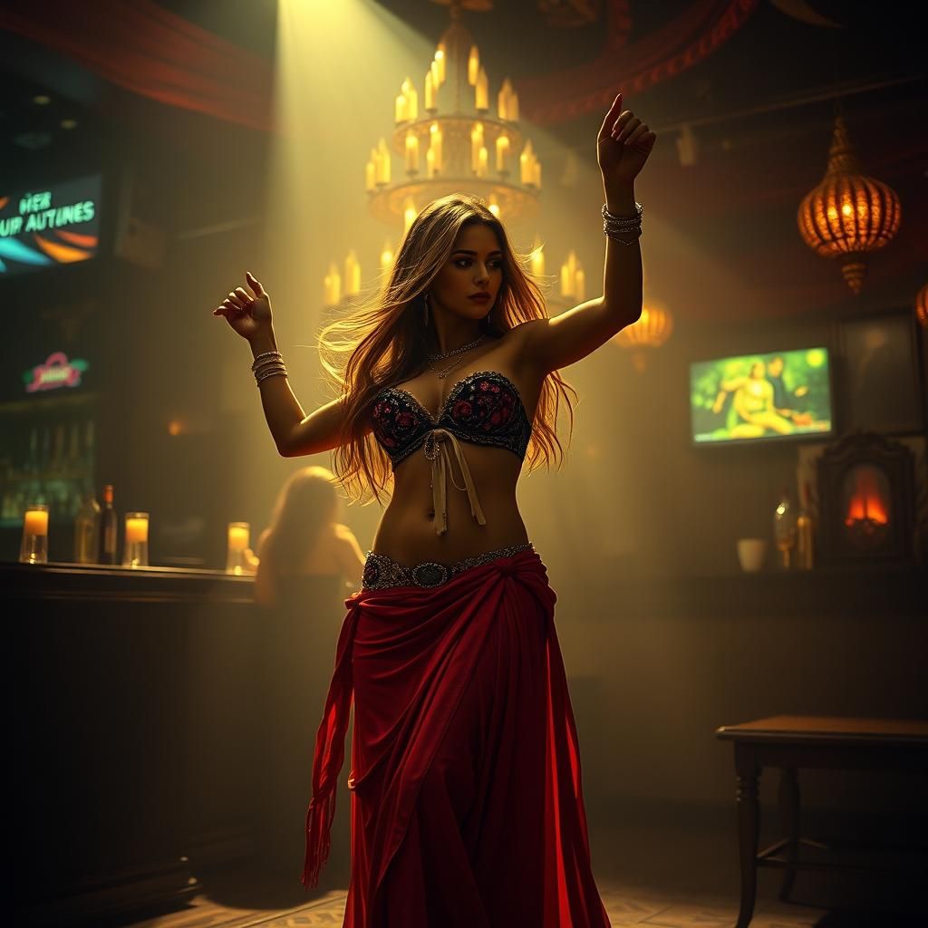 Belly Dancer in Bar: Cinematic Digital Matte Painting